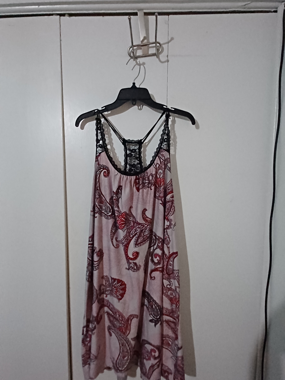 Secret Treasures Lavender Paisley Nightfown with Black Lace Trim